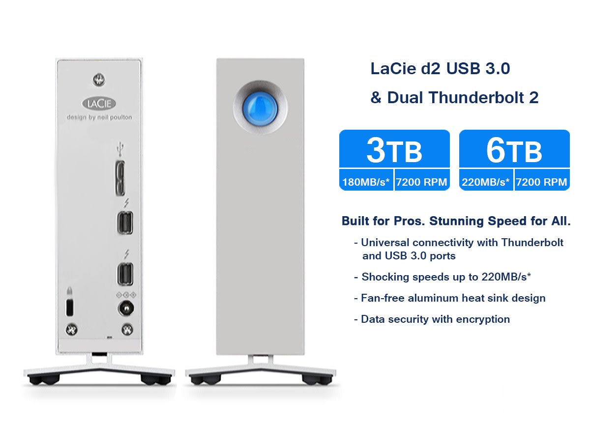 LaCie d2 Thunderbolt 2 8TB USB 3.0 - External Hard Drive